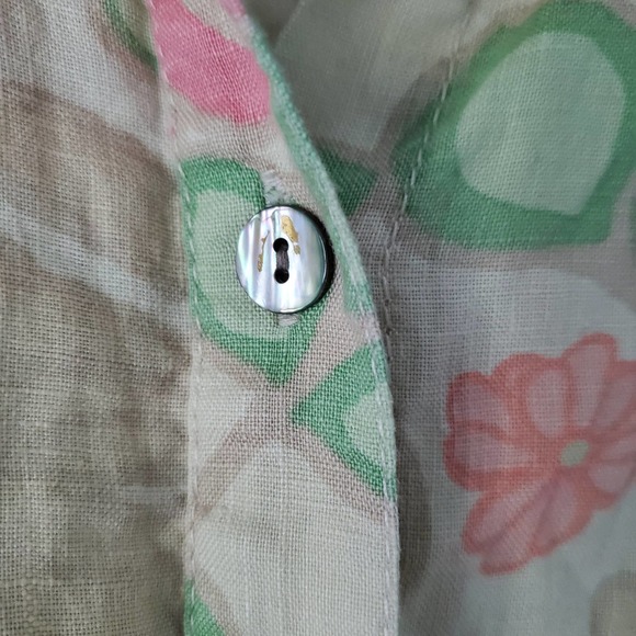 Sigrid Olsen Pastel Floral Linen Button Front Blouse L Boho Norm Core Classic - Picture 5 of 10